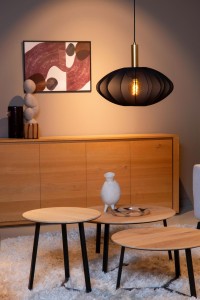 Lampa wisząca Corina Lucide 1xE27 40W Czarny / Złoty w nowoczesnej aranżacji salonu.