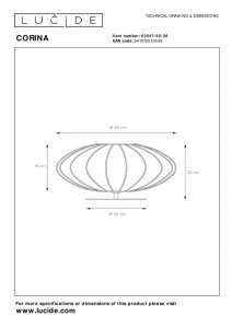 Lampa stojąca Corina Lucide 1xE27 40W, beżowy abażur, metalowa podstawa, rysunek techniczny