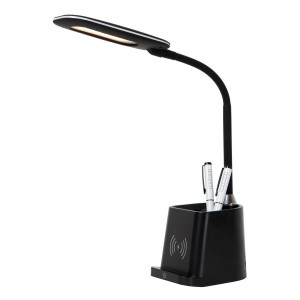 Lampa stojąca Penny Lucide 1xLED zintegrowany 4,7W Czarny Tworzywo sztuczne, lampka biurkowa z wbudowaną ładowarką.