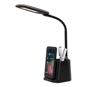 Lampa stojąca Penny Lucide 1xLED zintegrowany 4,7W Czarny z uchwytem na telefon i przybornikiem na długopisy.