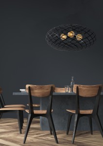 Lampa wisząca Wolfram Lucide 3xE27 60W Czarny Metal nad stołem w jadalni.