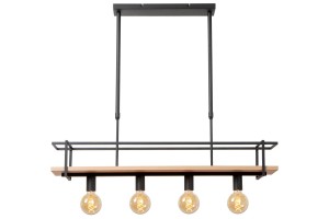 Lampa wisząca Milonga 21432/04/30 Lucide 4xE27 40W Czarny / Drewno Metal / Drewno