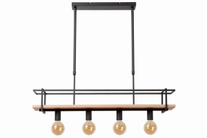 Lampa wisząca Milonga Lucide 4xE27 40W Czarny Drewno Metal.