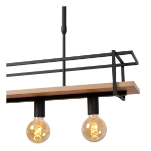 Lampa wisząca Milonga Lucide 4xE27 40W Czarny Drewno Metal Drewno.