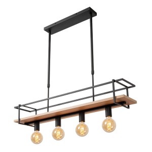 Lampa wisząca Milonga Lucide 4xE27 40W Czarny Drewno Metal w stylu industrialnym.