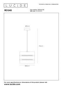 Lampa wisząca Rosas Lucide 1xE27 40W Czarny Złoty Metal, schemat techniczny.