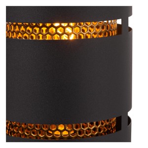 Lampa stojąca Rosas Lucide czarny złoty metal z heksagonalnym wzorem.