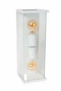 Lampa zewnętrzna Claire Lucide 2xE27 15W Biały Szkło, dwie żarówki w białym szklanym obudowaniu.