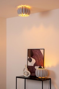 Lampa stojąca Spencer Lucide 1xE27 40W Szary Czarny Filc Materiał w nowoczesnym wnętrzu.