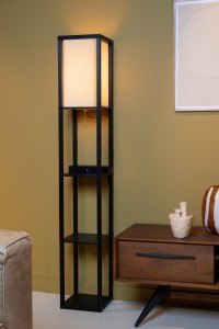 Lampa stojąca Menno Lucide 1xE27 60W Czarny / Beżowy MDF / Bawełna w nowoczesnym wnętrzu.