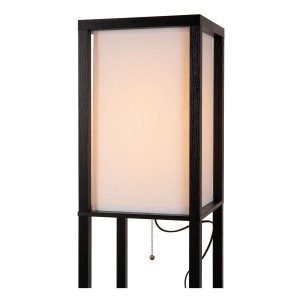 Lampa stojąca Menno Lucide czarna z beżowym abażurem MDF.