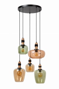 Lampa wisząca Ilona Lucide 5xE27 40W Czarny / Inny Szkło z kolorowymi kloszami.