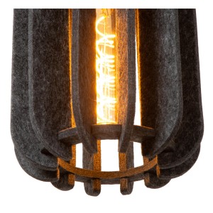 Lampa wisząca Rafal Lucide 1xE27 40W Szary/Czarny Filc z zapaloną żarówką.