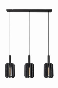 Lampa wisząca Rafal Lucide 3xE27 40W Szary / Czarny Filc, designerska lampa z trzema wiszącymi kloszami.