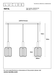 Lampa wisząca Rafal Lucide 3xE27 40W Szary Czarny Filc schemat techniczny