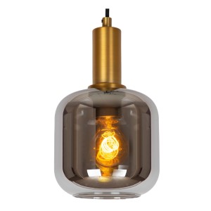Lampa wisząca Joanet Lucide 1xE27 40W złota z czarnym szklanym kloszem.