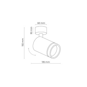 Lampa punktowa Jet TK Lighting 1xGU10 LED 10 W Czarna z wymiarami.