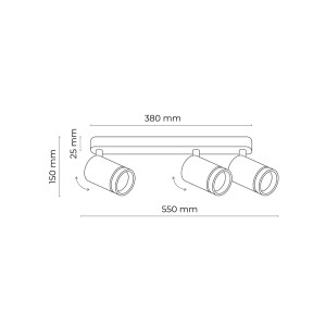 Lampa punktowa Jet TK Lighting 3xGU10 LED 10 W biały rysunek techniczny
