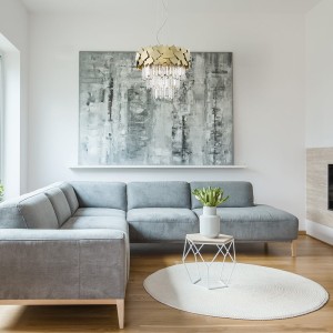 Lampa Wisząca Quasar Zuma line 6x40W E14 Złoty Metal w eleganckim salonie.