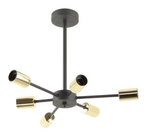 Lampa wisząca MANDI Zuma Line 6x40W E27 Czarny mat/Błyszczący Złoty Metal