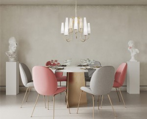 Lampa wisząca/żyrandol Zuma Line Magnum E14 10x40W metal/szkło złoty/biały nad stołem w jadalni.