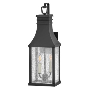 Lampa zewnętrzna Średnia latarnia naścienna Beacon Hill HK-BEACON-HILL-M-MB Elstead Lighting 2xE14 40W Aluminium, przezroczyste szkło z bąbelkami powietrza Czarny