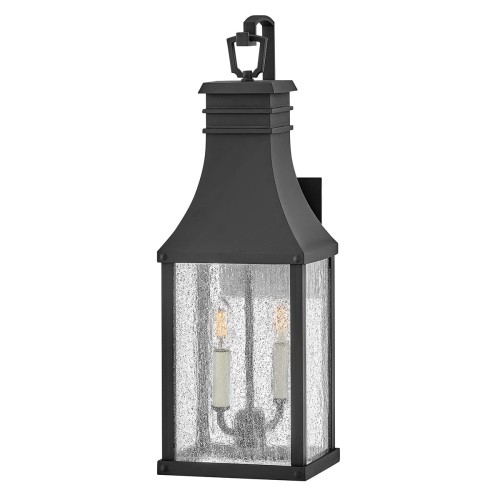 Lampa zewnętrzna Średnia latarnia naścienna Beacon Hill HK-BEACON-HILL-M-MB Elstead Lighting 2xE14 40W Aluminium, przezroczyste szkło z bąbelkami powietrza Czarny