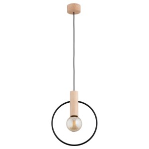Lampa wisząca Labo 61135 Alfa 1xE27 LED Drewno/Metal Czarny - Jasne Drewno