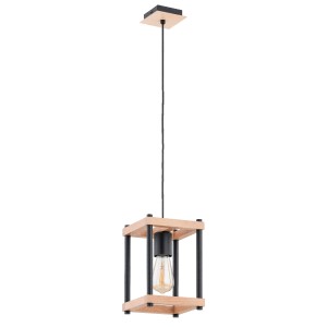 Lampa wisząca Daso 61391 Alfa 1xE27 LED Metal/Drewno Czarny - Jasne Drewno