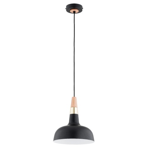 Lampa wisząca Rodos 61389 Alfa 1xE27 LED Metal/Drewno Czarny - Złoty - Jasne Drewno