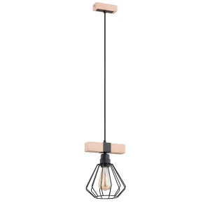 Lampa wisząca Fibia 60612 Alfa 1xE27 LED Drewno/Metal Czarny - Jasne Drewno