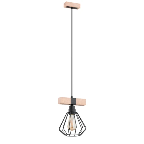Lampa wisząca Fibia 60612 Alfa 1xE27 LED Drewno/Metal Czarny - Jasne Drewno