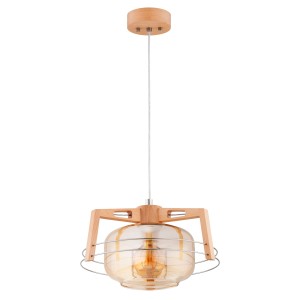 Lampa wisząca Iskar 61366 Alfa 1xE27 LED Metal/Drewno Jasne Drewno - Chrom
