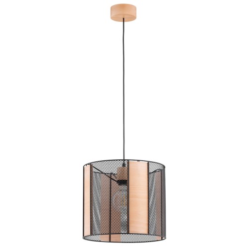 Lampa wisząca Netis 61381 Alfa 1xE27 LED Metal/Drewno Czarny - Jasne Drewno
