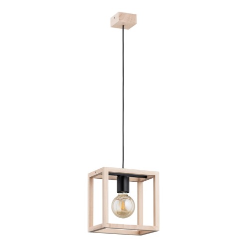 Lampa wisząca Pako 61165 Alfa 1xE27 LED Drewno/Metal Czarny - Chrom - Jasne Drewno