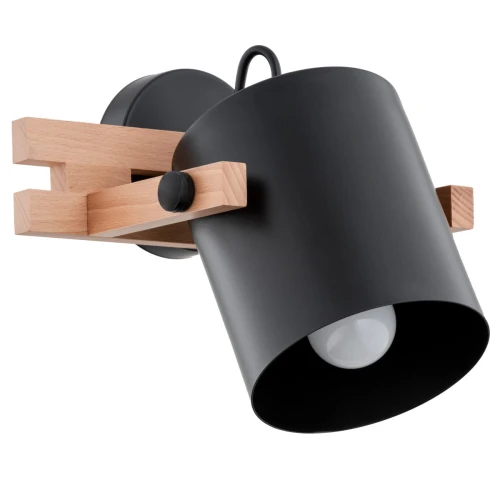 Lampa ścienna Kinkiet Fortis 28630 Alfa 1xE27 LED Metal/Drewno Czarny - Jasne Drewno