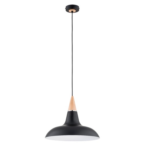Lampa wisząca Doro 61362 Alfa 1xE27 LED Metal/Drewno Czarny - Chrom - Jasne Drewno