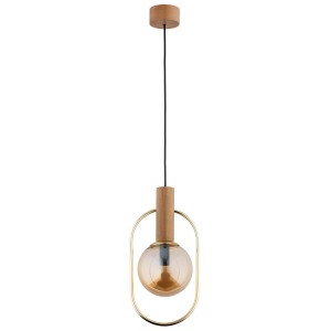 Lampa wisząca Mufi 61153 Alfa 1xE14 LED Drewno/Metal Jasne Drewno - Złoto