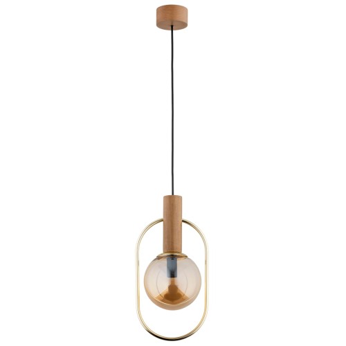 Lampa wisząca Mufi 61153 Alfa 1xE14 LED Drewno/Metal Jasne Drewno - Złoto