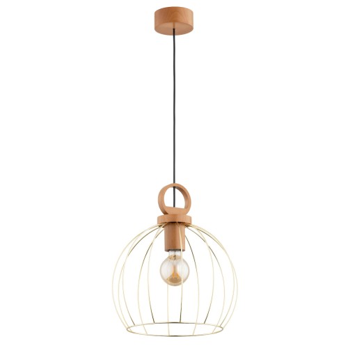 Lampa wisząca Avatar 61176 Alfa 1xE27 LED Drewno/Metal Jasne Drewno - Złoto