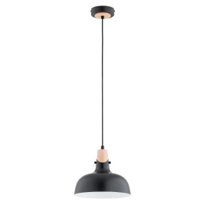 Lampa wisząca Solo 61314 Alfa 1xE27 LED Metal/Drewno Czarny - Jasne Drewno