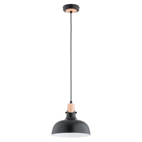 Lampa wisząca Solo 61314 Alfa 1xE27 LED Metal/Drewno Czarny - Jasne Drewno