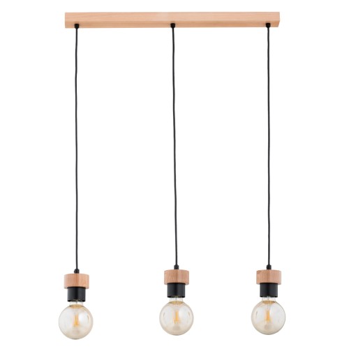 Lampa wisząca Zelia 62501 Alfa 3xE27 LED Metal/Drewno Jasne Drewno - Czarny