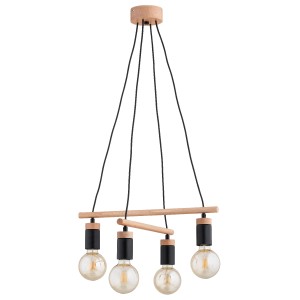 Lampa wisząca Milto 63298 Alfa 4xE27 LED Drewno/Metal Jasne Drewno - Czarny