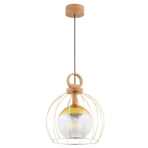 Lampa wisząca Avatar 61177 Alfa 1xE27 LED Drewno/Metal Jasne Drewno - Złoto