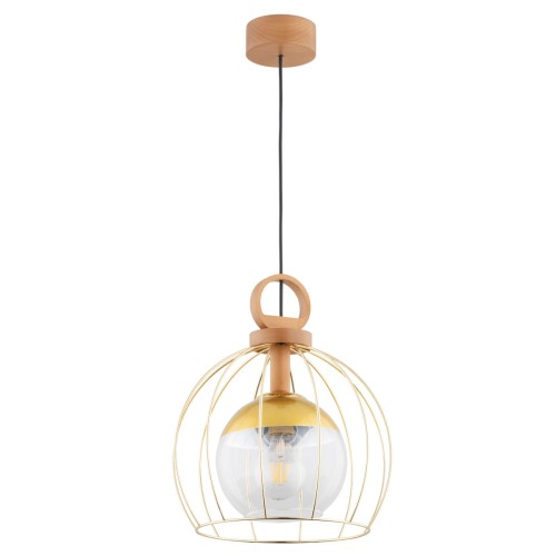 Lampa wisząca Avatar 61177 Alfa 1xE27 LED Drewno/Metal Jasne Drewno - Złoto
