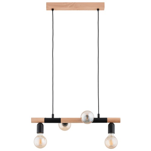 Lampa wisząca Lido 63327 Alfa 4xE27 LED Drewno/Metal Czarny - Jasne Drewno