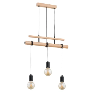 Lampa wisząca Gento 62314 Alfa 3xE27 LED Drewno/Metal Jasne Drewno - Czarny