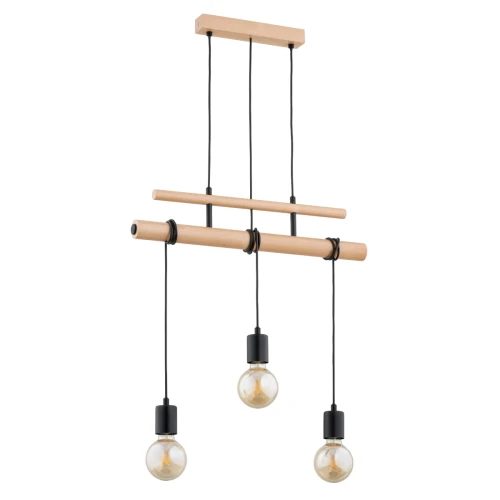 Lampa wisząca Gento 62314 Alfa 3xE27 LED Drewno/Metal Jasne Drewno - Czarny