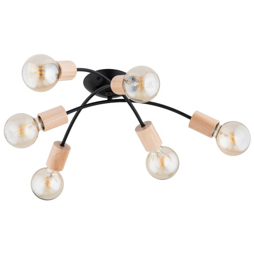 Lampa sufitowa Sedna 63300 Alfa 6xE27 LED Metal Czarny - Jasne Drewno